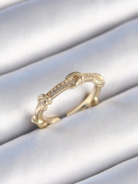 Erb Pirinç Gold Renk Zirkon Taşlı Düğüm Model Kadın Yüzük