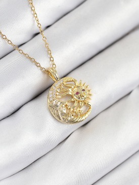 Erb 316L Çelik Zirkon Taşlı Ay Ve Güneş Model Gold Renk Kadın Kolye