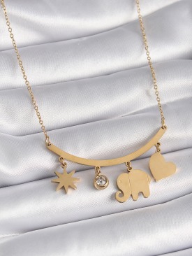 Erb 316L Çelik Gold Renk Fil Figür Zirkon Taş Detay Kadın Kolye