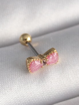 Erb 316L Çelik Gold Renk Pembe Fiyonk Model Tragus Piercing