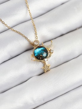 Erb 316L Çelik Zirkon Taşlı Gezegen Model Gold Renk Kadın Kolye