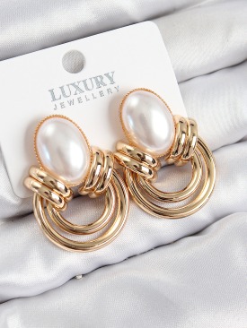 Erb Pirinç İnci Detaylı Vintage Model Gold Renk Kadın Küpe