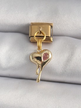Erb 316L Çelik Gold Renk Sallantı Eriyen Kalp Model Pembe Zirkon Taş Detaylı Nomination Charm