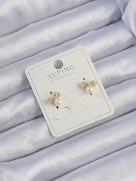 Erb Xuping Gold Renk Zirkon Taşlı İncili Fiyonk Küpe