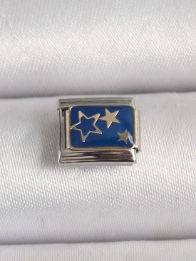 Erb 316L Çelik Gümüş Renk Mavi Gold Yıldız İşlemeli Nomination Charm