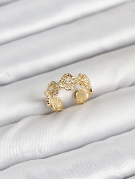 Erb Pirinç Gold Renk Yonca Model Kadın Yüzük