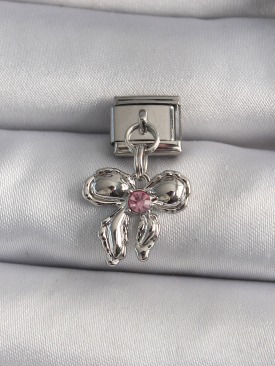 Erb 316L Çelik Gümüş Renk Sallantı Zirkon Taşlı Fiyonk Model Nomination Charm