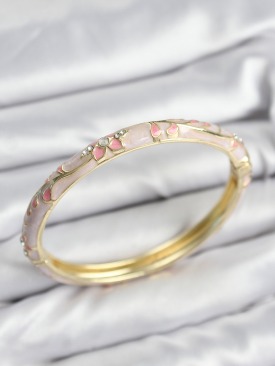 Erb Mineli Pirinç Zirkon Taşlı Pembe Çiçek Motifli Gold Kadın Kelepçe