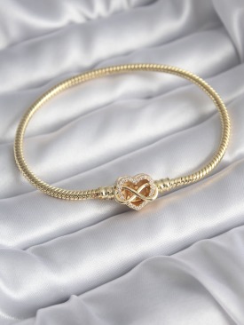 Erb Pirinç Gold Renk Zirkon Taşlı Kalp Sonsuzluk Model Charm Kadın Bileklik