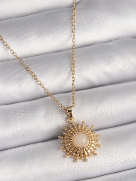 Erb 316L Çelik Gold Renk Zincir Beyaz Mineli Güneş Model Kadın Kolye
