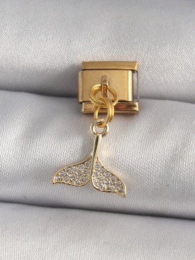 Erb 316L Çelik Gold Renk Sallantı Zirkon Taşlı Balık Kuyruğu Figür Nomination Charm