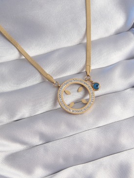 Erb 316L Çelik Gold Renk Zirkon Taşlı Çeyrek Takılabilir Kolye