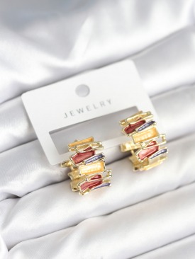 Erb Mineli Karışık Renkli Gold Pirinç Kadın Küpe
