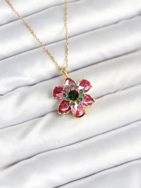 Erb 316L Çelik Zincirli Pembe Çiçek Model Kadın Kolye