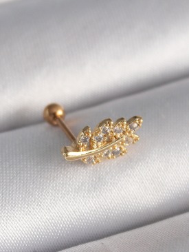 Erb 316L Çelik Gold Renk Zirkon Taşlı Dal Tragus Piercing
