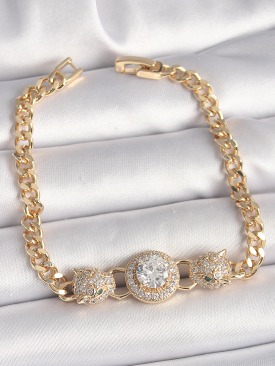 Erb Pirinç Gold Renk Zirkon Taşlı Leopar Figür Zincir Model Kadın Bileklik