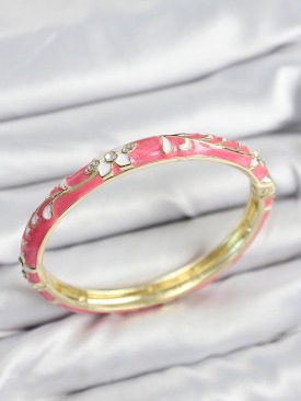 Erb Mineli Pirinç Zirkon Taşlı Pembe Çiçek Motifli Gold Kadın Kelepçe