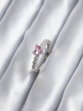 Erb Gümüş Renk Zirkon Taşlı Pembe Kristal Kalp Model Kadın Yüzük
