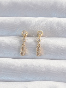 Erb Pirinç Gold Renk Zirkon Taşlı Minimal Messika Küpe