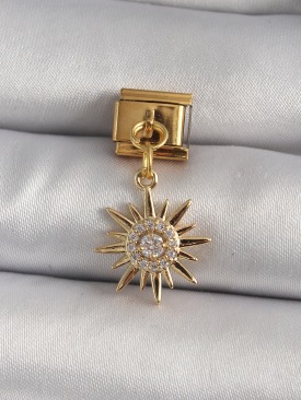 Erb 316L Çelik Gold Renk Sallantı Zirkon Taşlı Güneş Model Nomination Charm