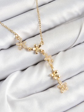 Erb 316L Çelik Zirkon Taşlı Çiçek Model Gold Renk Kadın Kolye