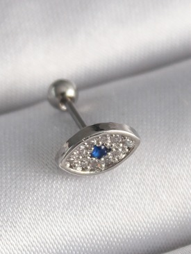 Erb 316L Çelik Gümüş Renk Zirkon Taşlı Göz Tragus Piercing