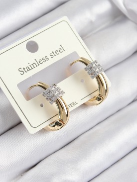 Erb 316L Çelik Zirkon Taşlı Halka Model Gold Renk Kadın Küpe