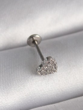 Erb 316L Çelik Gümüş Renk Zirkon Taşlı Kalp Model Tragus Piercing