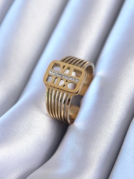 Erb 316L Çelik Gold Renk Zirkon Taşlı Kaburga Model Kadın Yüzük