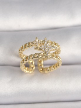 Erb Pirinç Gold Renk 2\'Li Zincir Zirkon Taşlı Yıldız Figür Kadın Kolye
