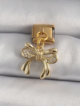 Erb 316L Çelik Gold Renk Sallantı Zirkon Taşlı Fiyonk Model Nomination Charm