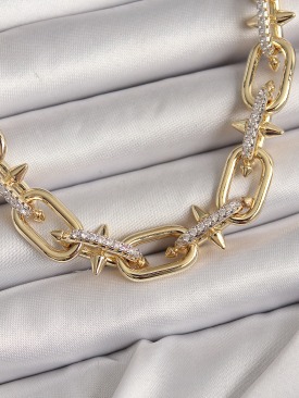 Erb Pirinç Gold Renk Zirkon Taşlı Dikenli Halka Model VIP Exculusive Seri Kadın Kolye
