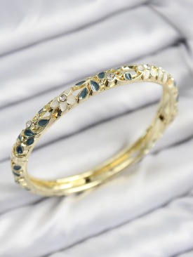 Erb Mineli Pirinç Zirkon Taşlı Yeşil Krem Çiçek Motifli Gold Kadın Kelepçe