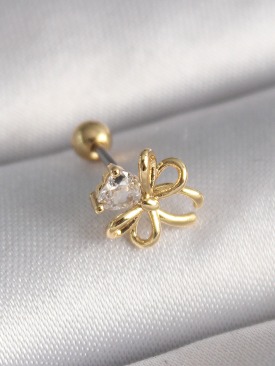 Erb 316L Çelik Gold Renk Zirkon Taş Detaylı Kurdele Model Tragus Piercing