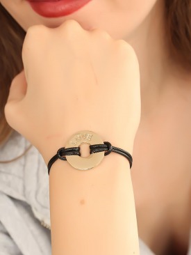 Erb LOVE (Aşık) Siyah Deri İpli Unisex Mood Bileklik