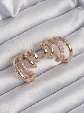 Erb Pirinç Gold Renk Zirkon Taşlı Kaburga Model Küpe