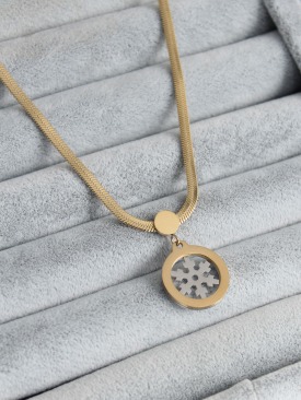 Erb 316L Çelik Gold Renk İtalyan Zincir Model Gümüş Kar Tanesi Figür Kadın Kolye
