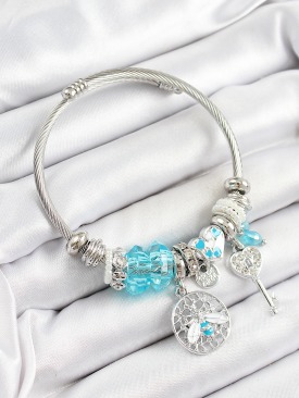 Erb 316L Çelik Mavi Zirkon Taşlı Baykuş Arı Ve Anahtar Model Gümüş Renk Charm Bileklik