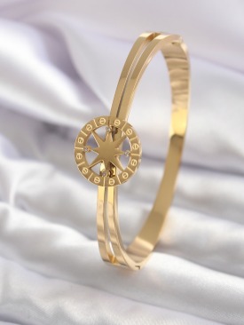 Erb 316L Çelik Gold Renk Kutup Yıldızı Model Zirkon Taş Detay Kadın Kelepçe