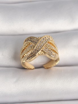 Erb Pirinç Gold Renk Ayarlanabilir Zirkon Taşlı X Model Kadın Yüzük