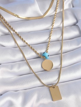 Erb 316L Çelik Gold Renk 3\'lü Zincir Model Plaka Figür Kadın Kolye