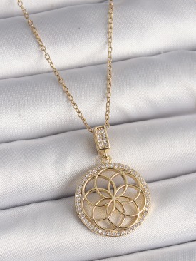 Erb 316L Çelik Gold Renk Zincir Zirkon Taşlı Lotus Model Kadın Kolye