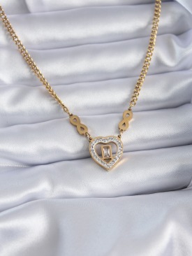Erb 316L Çelik Gold Renk Zirkon Taşlı Kalp Model Sonsuzluk Detay Kadın Kolye
