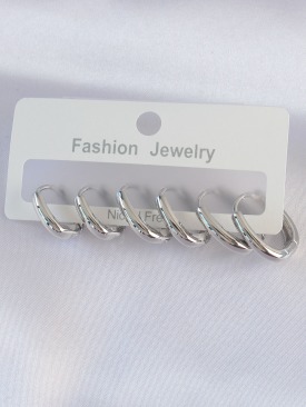 Erb Pirinç Gümüş Renk Oval Küpe Seti