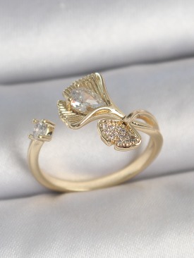 Erb Pirinç Gold Renk Zirkon Taşlı Deniz Kabuğu Model Ayarlanabilir Kadın Yüzük