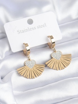 Erb 316L Çelik Gold Renk Zirkon Taşlı Kalp Model Kadın Küpe