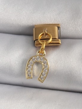 Erb 316L Çelik Gold Renk Sallantı Zirkon Taşlı Nal Model Nomination Charm