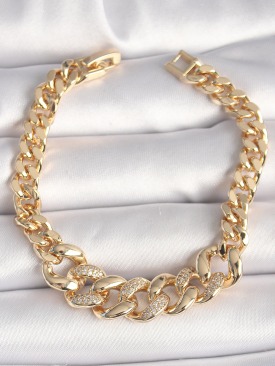 Erb Pirinç Gold Renk Zirkon Taşlı Kalın Halka Model Kadın Bileklik