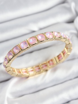 Erb Pirinç Pembe Zirkon Taşlı Kare Model Gold Renk Lastikli Kadın Bileklik