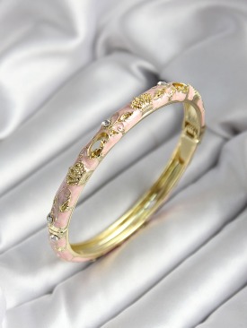 Erb Mineli Pirinç Açık Pembe Kraliçe Taç Desenli Zirkon Taşlı Gold Renk Kadın Kelepçe